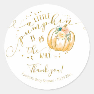Sticker Rond Merci de Baby shower de  turquoise Orange Citrouil