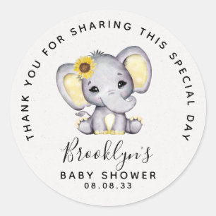 Sticker Rond Merci de Baby shower des éléphants de tournesol