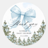 Sticker Rond Merci de Baby shower d'hiver Blue Bow (Devant)