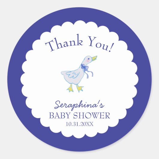 Sticker Rond Merci de Baby shower d'oie bleue (Devant)