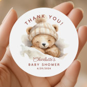 Sticker Rond Merci de Baby shower d'ours