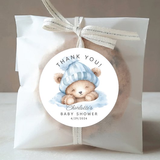 Sticker Rond Merci de Baby shower d'ours