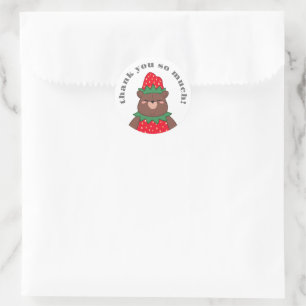 Sticker Rond Merci de Baby shower doux aux fraises rouges