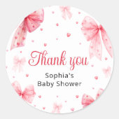 Sticker Rond Merci de Baby shower doux rose Bow (Devant)