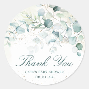 Sticker Rond Merci de Baby shower écologique des Eucalyptus