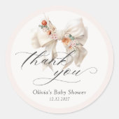 Sticker Rond Merci de Baby shower élégant Floral Bow (Devant)