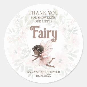 Sticker Rond Merci de Baby shower Fairy noir