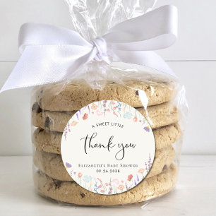 Sticker Rond Merci de Baby shower fleur sauvage aquarelle