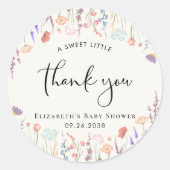 Sticker Rond Merci de Baby shower fleur sauvage aquarelle (Devant)