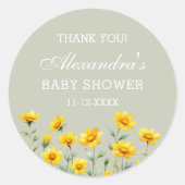 Sticker Rond Merci de Baby shower Fleur sauvage Sage Green (Devant)