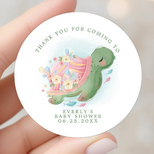 Sticker Rond Merci de Baby shower floral de la tortue de mer