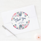 Sticker Rond Merci de Baby shower floral moderne Blush et Navy (Enveloppe)
