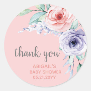 Sticker Rond Merci de Baby shower floral rose roux préféré
