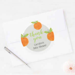 Sticker Rond Merci de Baby shower Little Cutie Oranges
