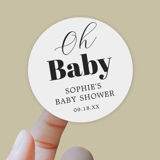 Sticker Rond Merci de Baby shower noir blanc