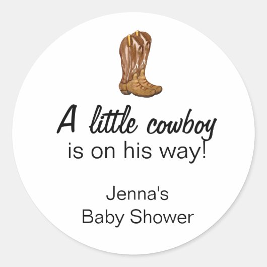 Sticker Rond Merci de Baby shower occidental Cowboy (Devant)