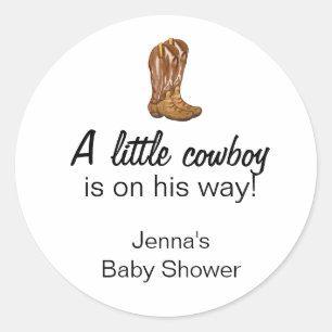 Sticker Rond Merci de Baby shower occidental Cowboy
