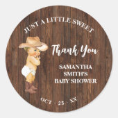 Sticker Rond Merci de Baby shower occidental Little Blue Cowboy (Devant)