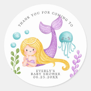 Sticker Rond Merci de Baby shower océanique de sirène