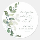 Sticker Rond Merci de Baby shower personnalisé Eucalyptus vert (Devant)