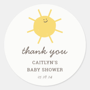 Sticker Rond Merci de Baby shower peu soleil