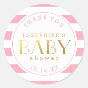 Sticker Rond Merci de Baby shower rose