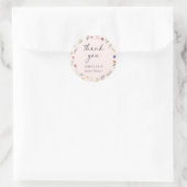 Sticker Rond Merci de Baby shower rose fleur sauvage (Sac)