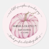 Sticker Rond Merci de Baby shower rose petit Citrouille (Devant)