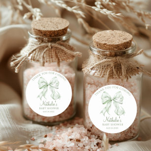 Sticker Rond Merci de Baby shower Sage Green Bow