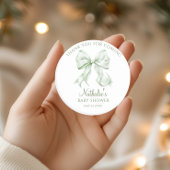 Sticker Rond Merci de Baby shower Sage Green Bow