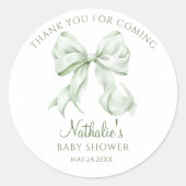 Sticker Rond Merci de Baby shower Sage Green Bow (Devant)