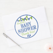 Sticker Rond Merci de Baby shower vert et bleu (Enveloppe)