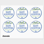 Sticker Rond Merci de Baby shower vert et bleu (Feuille)