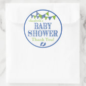 Sticker Rond Merci de Baby shower vert et bleu (Sac)