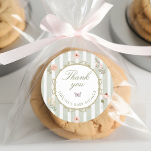 Sticker Rond Merci de Baby shower Vintage floral