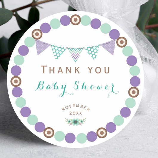 Sticker Rond Merci de bandeau de Baby shower de charme