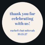 Sticker Rond Merci de Bat mitzvah personnalisé bleu ivoire gras<br><div class="desc">Typographie en gras Bleu ivoire Cute Bat mitzvah classique Merci rond</div>