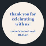 Sticker Rond Merci de Bat mitzvah personnalisé bleu ivoire gras<br><div class="desc">Typographie en gras Bleu ivoire Cute Bat mitzvah classique Merci rond</div>
