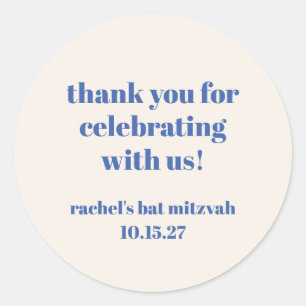 Sticker Rond Merci de Bat mitzvah personnalisé bleu ivoire gras
