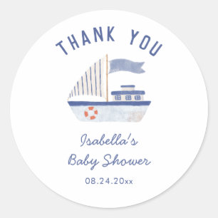 Sticker Rond Merci de bateau à voile Baby shower garçon