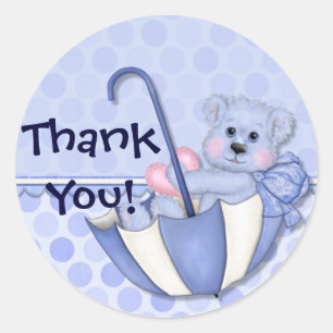 Sticker Rond Merci de bébé bleu d'ours de parapluie
