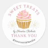 Sticker Rond Merci de boulangerie Cupcake rose (Devant)