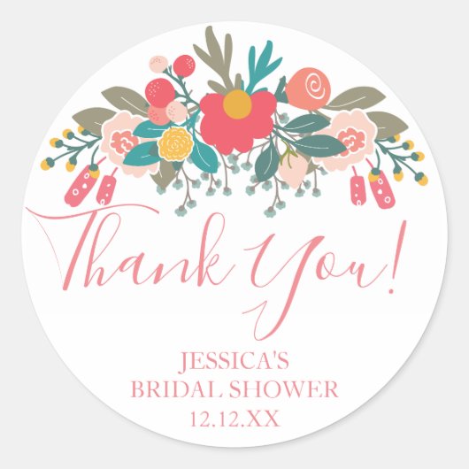 Sticker Rond Merci de bouquet rose (Devant)