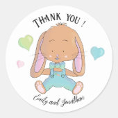 Sticker rond Merci de Bunny Baby shower blanc (Devant)