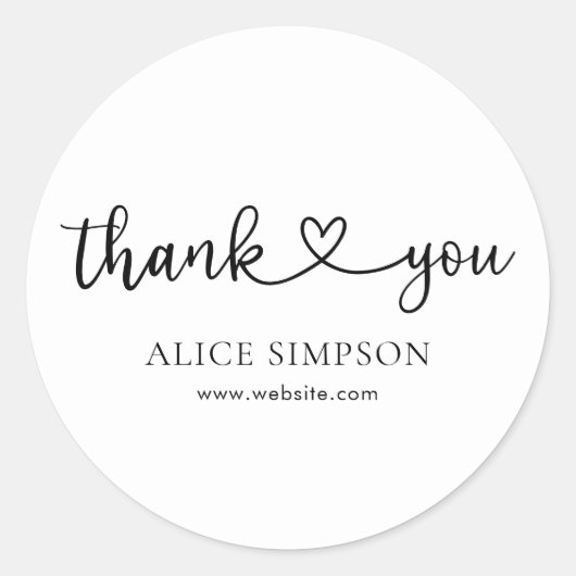 Sticker Rond Merci de calligraphie cardiaque mignonne (Devant)