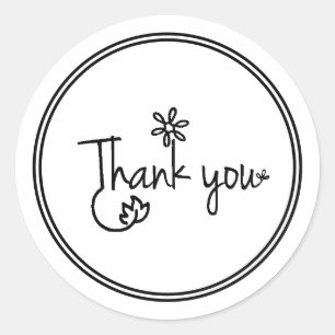 Sticker Rond Merci de calligraphie florale simple
