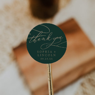 Sticker Rond Merci de calligraphie verte romantique Favoriser S