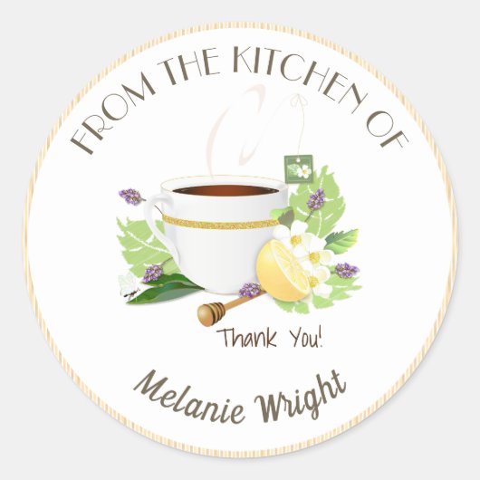 Sticker Rond Merci de canne à thé à base de plantes (Devant)