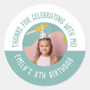 Sticker Rond Merci de célébrer avec moi Photo d'anniversaire