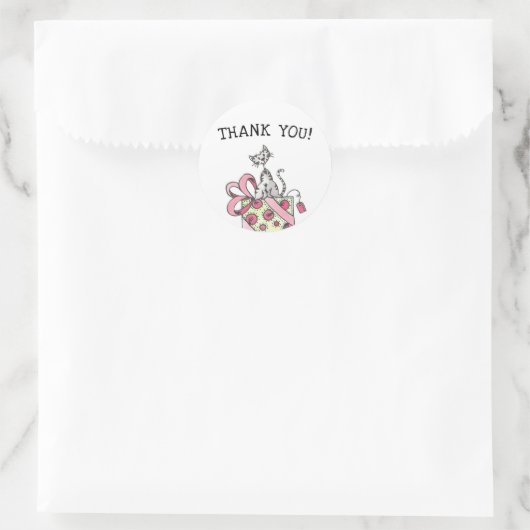 Sticker Rond Merci de chat rose d'anniversaire (Sac)